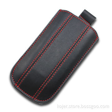 Leather Mobile Phone Pouch, with Retractable Pull-tab, Fine Workmanship in Paint Edge